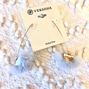 Versona Gold and Grey/White Pom Pom Earrings